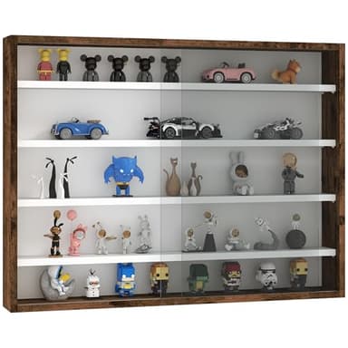 HOMCOM Vitrine pour Collection vitrine Murale 80 x 9,5 x 60 cm avec 4 étagères réglables en Hauteur et 2 Portes coulissantes en Verre, pour Collection de Figurines et Voitures Miniatures, Marron