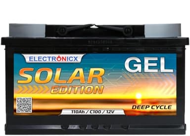 Batterie Gel 110Ah Solar Edition 110 Ah - La Puissance Fiable pour Vos Aventures Solaires, Camping Car, Voiture Électrique Enfant 12V decharge Lente