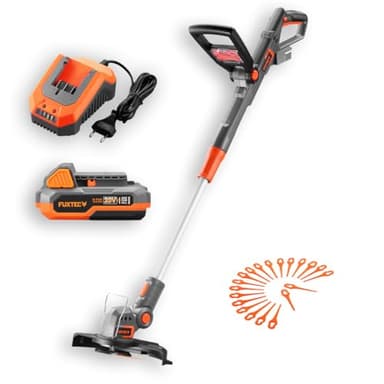 Fuxtec Coupe Gazon - Coupe Bordure à Batterie,Alimenté par pile, 20V FX-E1RT20 – Set avec Batterie Li-ION 2Ah et Chargeur 1A – Largeur de Coupe 25 cm