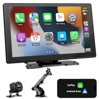 Carplay Voiture, 9 Pouces Car Play Voiture avec Carplay sans Fil Android Auto, Ecran Carplay Android Auto avec Navigation GPS, Bluetooth, Commande Vocale, Mirror Link, FM, AUX, Installation Facile