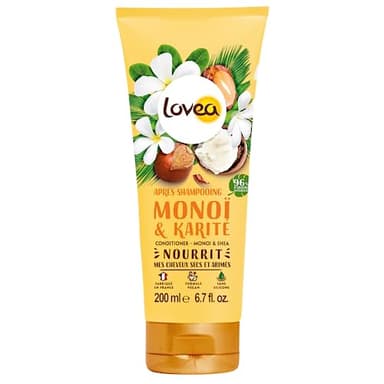 LOVEA - Après-Shampooing - Monoï & Karité - Nourrit, Répare & Démêle - Cheveux Secs Et Abimés - 96% D'Origine Naturelle - Sans Silicone - Vegan - Fabriqué En France - 200 ml