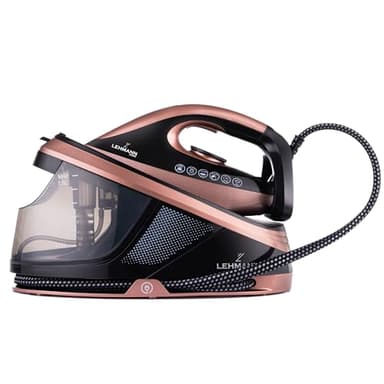 LEHMANN Centrale Vapeur, 8 bars Pression, Puissance 2400W, Réservoir 1,5L, Réglage Manuel, Mode Eco, Semelle en Céramique, 120 g/min avec Jet Vapeur Puissant, Arrêt Automatique, Noir/Or Rose