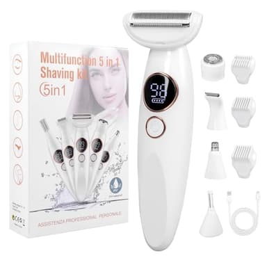 Carehabi Tondeuse Bikini & Rasoir Électrique Femme 5 en 1 - Rasoir Intime Femme Étanche IPX7 pour Maillot, Visage, Corps & Sourcils - Lady Shaver Sans Fil avec Recharge USB