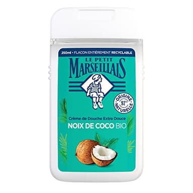 Le Petit Marseillais | Crème de Douche Extra Douce Noix de Coco Bio (flacon de 250 ml) – Gel douche avec 92 % d'ingrédients d'origine naturelle – pH neutre pour la peau et sans colorant