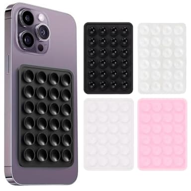 OUDQFCJ Pack de 4 Ventouses pour Tous Les modèles de téléphones, Support, Anti-Rutsch, Silikon-Saugnäpfe, Selfies et vidéos, Mains libres, Durable et Facile à Utiliser (Noir, Blanc, Transparent, Rose)