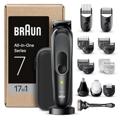 Braun Tondeuse Tout-En-Un Series 7 MGK7470, 17-en-1, Kit Styling Pour Hommes, Barbe, Cheveux Et Plus, Rasage Du Corps Avec Une Lame Ultra Affutée, Sabots Pour Sourcils Et Zones Sensibles, Étanche