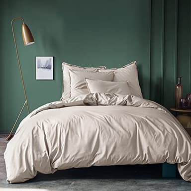 MATT & ROSE Parure de lit 2 Personnes Unie Coton LAVÉ | 100% Coton Lavé | Oeko-TEX | Housse de Couette 240x260 cm + 2 Taies d'oreiller à Franges 65x65 cm (Lin, 240x220+2x65x65cm)