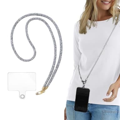 QIBZI Pendentifs pour téléphones portables Cordon pour téléphone portable, bandoulière, étui pour téléphone portable, clip arrière, tour de cou, sangle d'appareil photo robuste (gris)