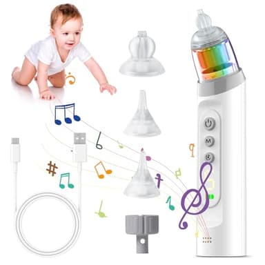 Unipampa Mouche Bebe Electrique, Aspirateur nasal, Nettoyant Nasal avec 5 niveaux d'aspiration et 3 Buses en Silicone, Musique Et Lumière, Rechargeable, Affichage LED, pour Nouveau-nés et Tout-petits