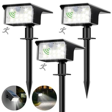 Lot de 3 Lampe Solaire Exterieur Detecteur de Mouvement, 62 LED Spot Solaire Exterieur 3 Modes Eclairage Solaire, Etanche IP65 Lumiere pour Jardin Allée Chemin Blanc Froid