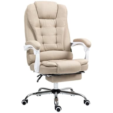 Vinsetto Fauteuil de Bureau Ergonomique, Chaise de Bureau avec Repose-Pied, Dossier inclinable, accoudoirs rembourrés, en Tissu Aspect Lin Beige