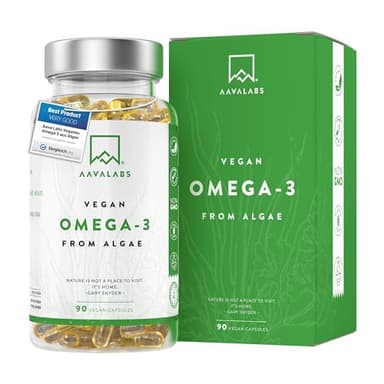 Omega 3 Vegan [1500mg] Oméga 3 d'Huile d'Algue d’Origine Durable Hautement Dosé 750mg DHA + 300mg EPA par Dose - Complément Alimentaire Omega3 100% Végétalien - 90 Gélules