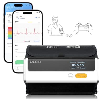 CheckMe Armfit Plus Tensiometre Bras avec ECG et Analyse du Rapport ECG, Mesure Automatique 30S, Tensiomètre avec APP pour Android & iOS, avec Gestion Multi-utilisateurs & Mémoire Illimitée