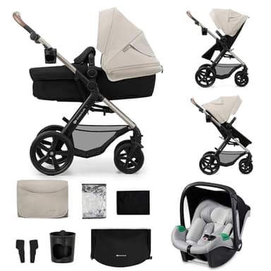 Kinderkraft, MOOV 2, Poussette 3 en 1 Travel System avec nacelle 2-en-1, siège auto i-Size, grandes roues increvables, poussette naissance jusqu’à 22 kg, Gris