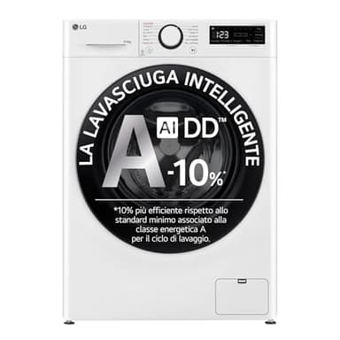 LG AI DD D4R3009NSWB Lave-linge séchant 9/6 kg, série R3, classe E, Eco Hybrid, Allergy Care, Direct Drive, 1400 tours, lavage à la vapeur