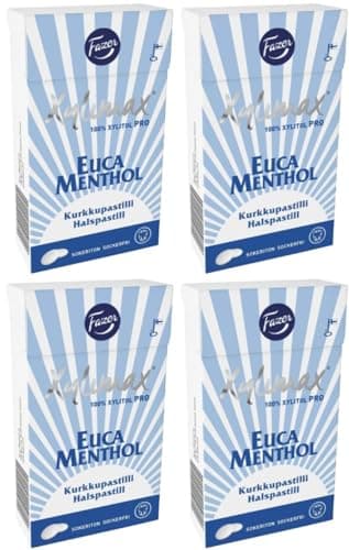 Fazer Xylimax Eucamenthol Lot de 4 boîtes de 38 g sans sucre 100 % xylitol Pastilles Dragees Menthes Bonbons Bonbons