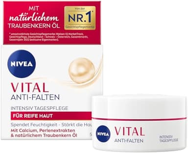 NIVEA VITAL Soin de jour intensif anti-rides pour peaux matures, soin du visage avec calcium, extraits de perles et huile de pépins de raisin naturelle, crème de jour pour une hydratation intense (50