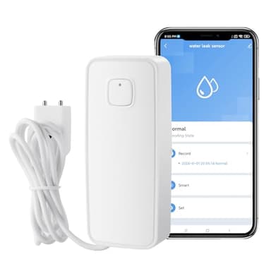 Flintronic WiFi Détecteur d’Eau Intelligent, 80dB Pile AAA Détecteur de Fuite d'eau Intelligent avec câble de détection de 1 m, Surveillance à Distance et Notifications d'App, pour Cuisine, Cave, Pas