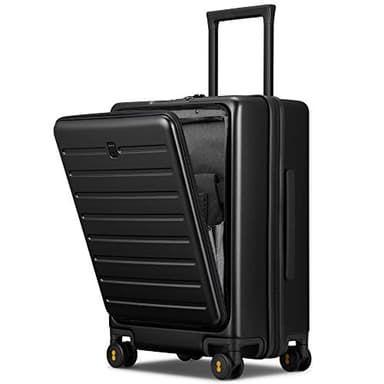 LEVEL8 Bagage Cabine avec Poche Avant pour Ordinateur Portable, Bagage à Main Trolley Rigide Valise Cabine avec 4 roulettes Doubles Pivotantes et Serrure TSA, 55CM, 40L, Noir