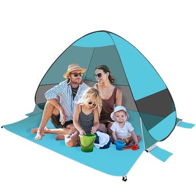 Tente de Plage Pop Up, Tente Anti UV Coupe-Vent UPF 50+, pour 3-4 Personnes, Abri Beach Adulte d'Extérieur Petite Taille et Facile à Installer, Abri Plage Automatique, pour Beach, Jardin, Vert
