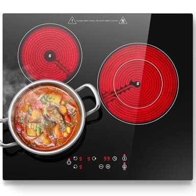 KICHPOWER Plaque Vitrocéramique 3 feux, Plaque de cuisson Electrique Encastrable, 5400W, 9 Niveaux, Commande Tactile, Fonction de Minuterie,Indication de Chaleur Résiduelle, Pour Toutes Les Casseroles