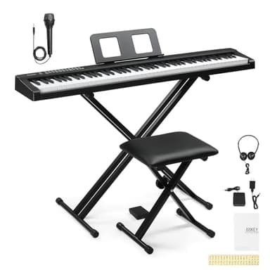 Bonnlo GPP-101 Piano numérique à 88 touches semi-lestées de taille standard avec support double tube en forme de X, MIDI Bluetooth, casque, pour les amateurs de piano, noire