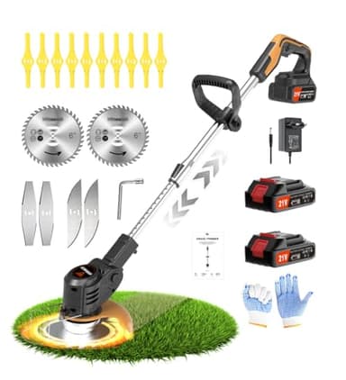21V Coupe Bordure sans Fil avec Batterie Wrneaoch Debroussailleuse Electrique sans Fil avec Moteur de 6 000 TR/Min et 650W Debrouissalleuses Batterie avec 2 Batteries de 2,0 Ah, Efficace et Facile