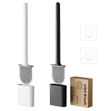Yolistar 2 Brosse WC Silicone, Brosse Toilette et Supports, Brosse pour Le Nettoyage de Salle de Bain, Montage Mural ou au Sol, pour Salle de Bain, Toilettes (Noir,Blanc)