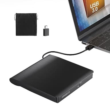 ORIGBELIE Lecteur CD Externe USB 3.0 et Type-C Portable CD/DVD +/-RW Graveur DVD Externe, Ultra Mince Lecteur DVD Externe pour PC Laptop Desktop iMac MacBook Pro/Air Windows 11/10/8/7/XP Linux Mac OS