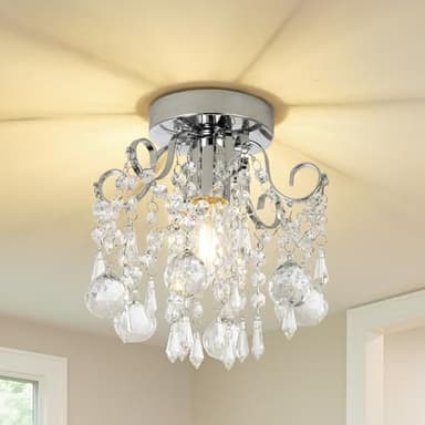 Rayofly Lustre en Cristal Moderne - Plafonnier 1-Flamme en Verre Chrome pour Salon, Chambre, Cuisine, Hall, Living Room
