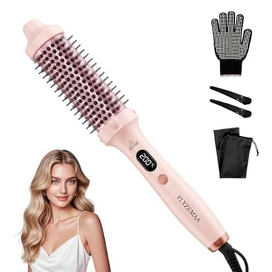 Brosse thermique FLYZEMAA, Thermal Brush 38mm pour des Boucles Naturelles, Brosse Chauffante pour 3 Niveaux de Température, Écran LCD, Double Tension, Prise UE, Rose