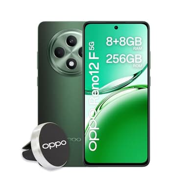 Oppo Reno12 F 5G AI Smartphone, Triple caméra 50 + 8 + 2 MP, Selfie 32 MP, écran 6,67" 120 Hz AMOLED FHD+, 5000 mAh, RAM 16 Go (8 +8) +ROM 256 Go, Support Auto [Version Italie], Black Green