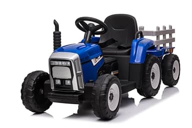 FINOOS 12V Tracteur Électrique Enfants avec Pelle & Remorque Amovible, Véhicule Électrique Enfant avec Lumière LED & Musique & Klaxon, Télécommande 2,4G, 2-6km/h pour Enfants de 1 Ans+ (Bleu)