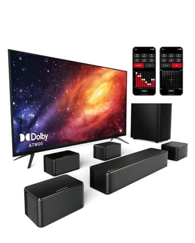 ULTIMEA Barre de Son TV 7.1 avec Dolby Atmos, Contrôle d'App, 4 Enceintes Surround Filaires, Enceintes pour Téléviseur 460W avec Caisson de Basse sans Fil, Home Cinéma Bluetooth 5.3, Poseidon D80