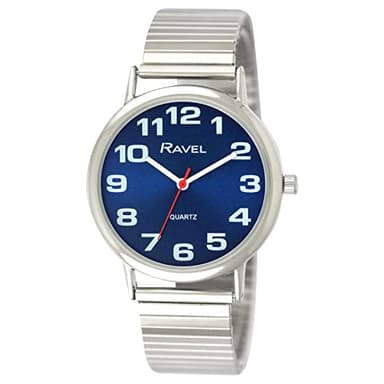 Ravel - Montre Femme à Bracelet Extensible en Acier Inoxydable avec Grands Chiffres - Ton Argenté/Cadran Bleu