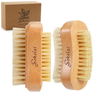 Wokelai Lot de 2 brosses à ongles en bois naturel et sisal pour manucure et pédicure, brosses de nettoyage durables pour ongles des doigts et des orteils, parfaites pour hommes, femmes et enfants