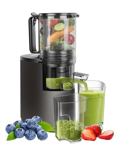 Extracteur de jus lent avec ouverture XL 130 mm pour fruits et légumes entiers, capacité 1,8 L, facile à nettoyer avec 2 récipients, presse à jus électrique – gris