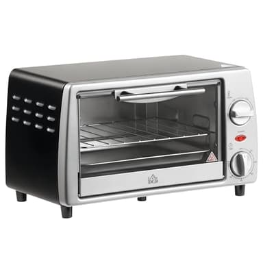 HOMCOM Mini four électrique 10L avec 1 grille et 1 plateau, température réglable de 100°C à 230°C, Minuteur 60 min, 36,5x26x22cm, argent