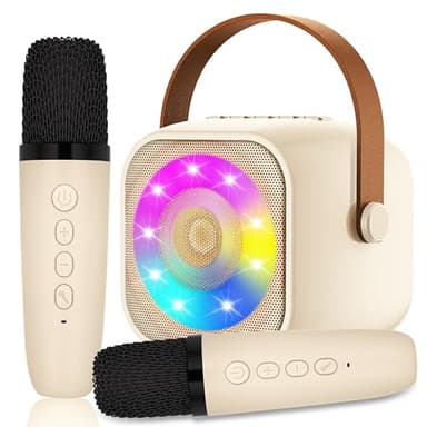 Karaoke Enfant avec 2 Microphones, Microphone Karaoké sans Fil, Haut-Parleur Bluetooth avec Micro, Jouet de Machine Karaoké avec LED Lumière pour Enfant Adulte Fille Cadeau Chanter