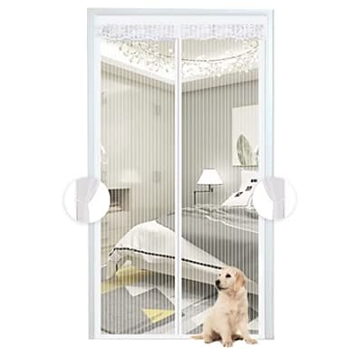 Phantasy Moustiquaire Magnétique Blanche Pour Porte,Rideau en Maille, Porte Avec Totalement, se Ferme Seule Pour Balcon, Installation Facile, 120x220 CM