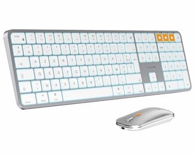 ProtoArc KM100-A Clavier Souris Mac sans Fil Retro Eclairé, AZERTY Bluetooth Ensembles Clavier et Souris, Keyboard Plat Blanc Multi-Appareils pour MacBook Pro, MacBook Air, iMac, iPhone, iPad