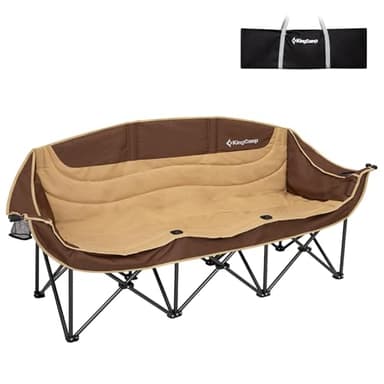KingCamp Chaise de camping 3 places pliable jusqu'à 300 kg confortable 3 places avec porte-gobelet et accoudoirs, grande taille pour camping, pique-nique, festival, football, concert, extérieur - Kaki
