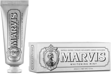 Marvis Dentifrice de voyage Menthe blanchissante, 25 ml, Favorise le blanchiment naturel des dents, Dentifrice antiplaque à la fraîcheur longue durée