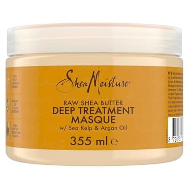 SheaMoisture Raw Shea Butter - Masque Capillaire - Soin Hydratant Intense à l’Huile d’Argan et au Varech - Crème Bouclante Sans Sulfate - Pour Cheveux Épais, Secs ou Bouclés - 1 x 355 ml