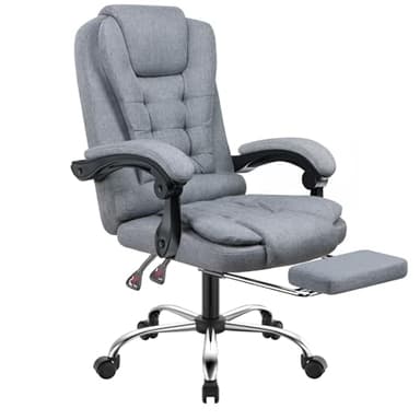 Fauteuil de Bureau avec Repose-Pieds Télescopique, Chaise de Bureau avec Large Assise Rembourrée, Siège Bureau Ergonomique avec Dossier Inclinable et Hauteur Réglable, Roulette Silencieuse, Gris