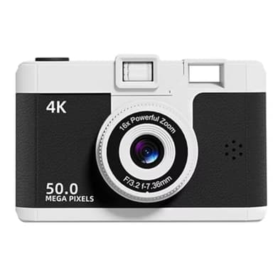 Kueohse Appareil Photo Numérique 4K Rétro 16x Caméra de Caméra de Zoom Numérique avec Flash & Filt Noir