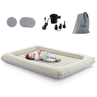 GOPLUS 118 x 165cm Lit Gonflable Enfant, Lit de Voyage Gonflable pour Bébé avec Matelas Amovible,Matélas Gonflable avec Sac de Rangement, avec Pompe Éléctrique pour Vacances