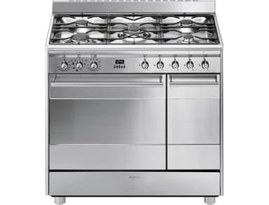 Piano de cuisson Smeg SCB92MX8 - Inox - Classe énergétique A / Plaque Gaz / Four Electrique Chaleur tournante - Email easy-to-clean - Porte tempérée