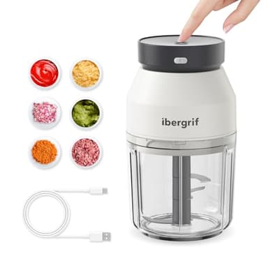 Ibergrif M503 Hachoir électrique, Mini-Robots et Hachoirs 400ml, Chargeur USB, Portabilité Hachoir Oignon Electrique, Mini Coupe Legumes pour Oignon, Ail, Viande, Légumes, Fruits