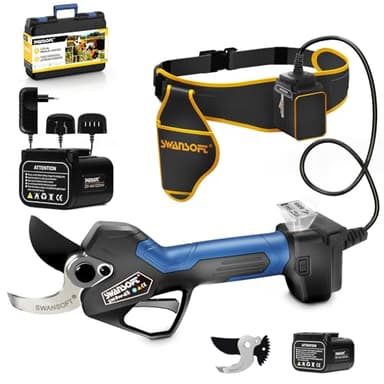 SWANSOFT [Meilleur Rapport Qualité-Prix] PRU45 Secateur Electrique Professionnel, 45mm 25V 1150W 4Ahx2 Sécateur Électrique sans Fil avec Batterie Secateur Electrique sans Fil pour Jardinage